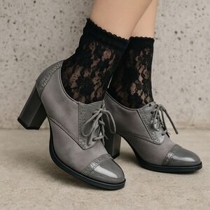 Karen Scott Women’s 9M Gray Oxford Heels Patent Leather Suede Fall Vintage Prep